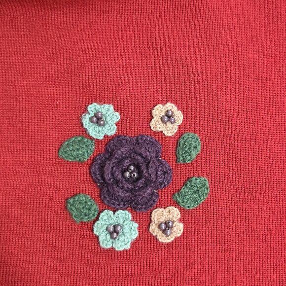 VTG Women Sz M Red Sweater 80s 90s Floral Beads Embroidered Wool Blend Crew Neck - Picture 11 of 11